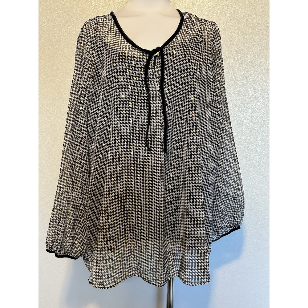 NWT $345 MARINA RINALDI Black/White‎ Houndstooth Tunic Long Sleeve Blouse sz.18